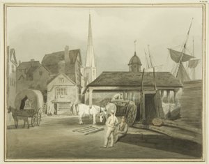 Noordoostelijke Eind van King Street, met de Welshe Markt in 1802 door Thomas Leeson the Elder Rowbotham