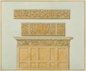 Delen van de betimmering en fries in Langton Mansion, aan de Achterzijde door Thomas Leeson the Elder Rowbotham