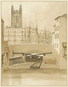Stenen brug met sluizen door Thomas Leeson the Elder Rowbotham