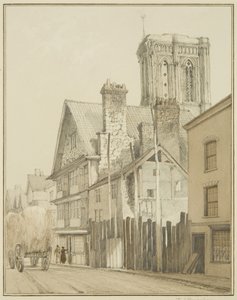 Temple Street, met de toren van Temple Church door Thomas Leeson the Elder Rowbotham
