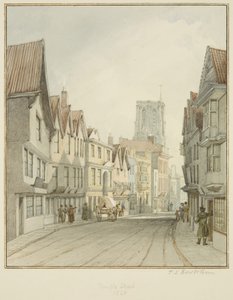 Temple Street, met de toren van de Temple Church door Thomas Leeson the Elder Rowbotham