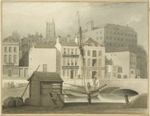 De stenen brug aan het hoofd van de kade (St Giles