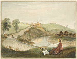 Totterdown en Pile Hill vanaf Bath Road, met de Brislington Turnpike (met een Miss Braikenridge? aan het schetsen) door Thomas Leeson the Elder Rowbotham