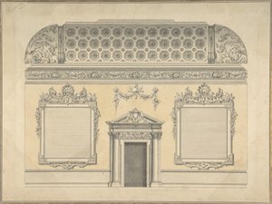 Ontwerp voor een sectie van een rococo-kamer, met een gewelfd plafond en versierde Korinthische... door Thomas Lightoler.