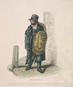 Mattenverkoper die zijn waren op zijn schouder draagt, 1820