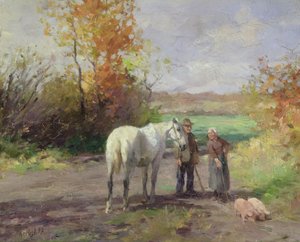 Ontmoeting op weg naar het veld, 1897 door Thomas Ludwig Herbst