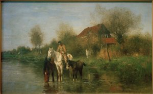 Paarden bij het water door Thomas Ludwig Herbst