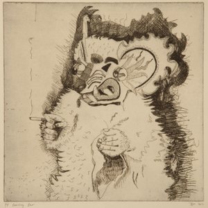 Dansende beer, proefdruk voor aquatint door Thomas MacGregor