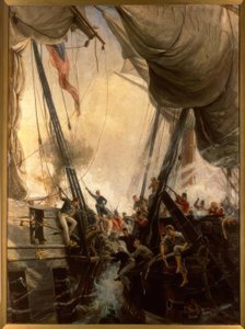 Shannon en Chesapeake in gevecht, 1813 door Thomas Marie Hemy