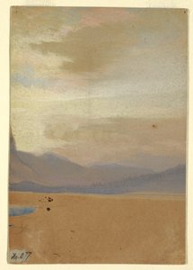 Tekening, Amerikaanse vlakte met bergketen in de verte, vóór 1872 door Thomas Moran
