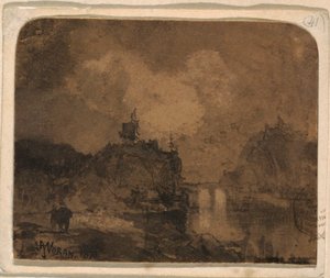 Tekening, Rivierlandschap, Grand Canyon, Colorado, 1870 door Thomas Moran