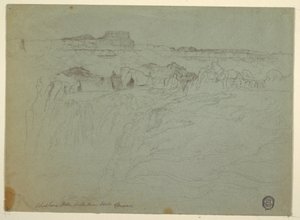 Tekening, Shoshone watervallen, Snake rivier, Idaho, 1875 door Thomas Moran