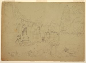 Tekening, De Canyon van de Rio Virgin, Zuid-Utah, 1873 door Thomas Moran