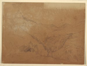 Tekening, Yellowstone, boven de torenwaterval, 1871 door Thomas Moran