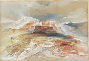 Warmwaterbronnen van de Gardiner River, Yellowstone door Thomas Moran