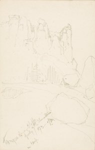 Tongue River Cliffs (In Camp) door Thomas Moran