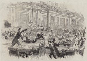 Een scène in de Hal van Afgevaardigden, Washington door Thomas Nast