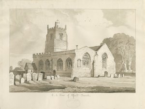 Elford Church: sepia tekening door Thomas Peploe Wood