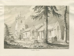 Enville Kerk: sepia tekening, 1837 door Thomas Peploe Wood