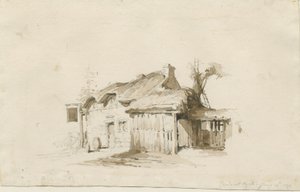 Fradswell - Cottage op de heide: potlood- en wasttekening door Thomas Peploe Wood