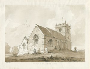 High Offley Kerk: sepia tekening