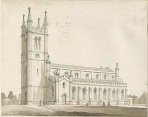 Lane End - Nieuwe Kerk: sepia tekening door Thomas Peploe Wood