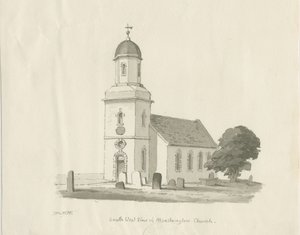 Marchington Church: sepia wash tekening, 1836