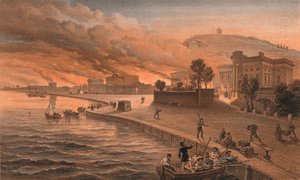 Brand van de Overheidsgebouwen in Kertch, 9 juni 1855, 1856 door Thomas Picken