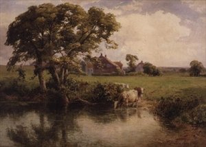 Vee dat drinkt bij een boerderij