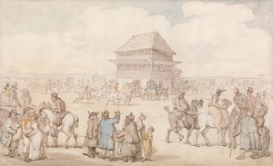 Een drukbezochte paardenrace door Thomas Rowlandson