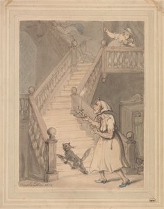 Een ongetrouwde tante die brand ruikt door Thomas Rowlandson