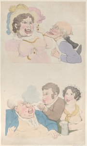 Een Man Verleid door een Vrouw, en een Klant Roken door Thomas Rowlandson