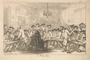 Een prentverkoop - Een nachtveiling door Thomas Rowlandson