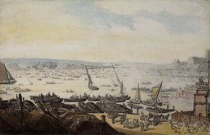 Een regatta op de Theems onder Westminster door Thomas Rowlandson