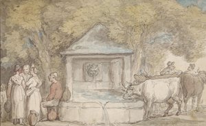 Een dorpsfontein door Thomas Rowlandson