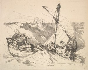 Boot in een storm op zee door Thomas Rowlandson