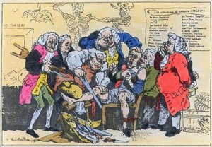 Karikatuur van Georgische chirurgen aan het werk door Thomas Rowlandson