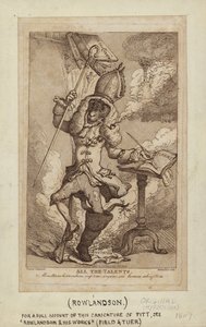 Karikatuur van William Pitt als een rokende geit (stippelgravure) door Thomas Rowlandson