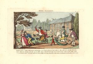 Kinderen spelen op karren op een pas aangelegde grindoprit