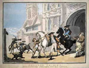 "College Jockies, De herbergier zweet voor zijn vee", uitgegeven door E. Jackson door Thomas Rowlandson
