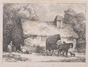 Boerderijtje met kar en varkens door Thomas Rowlandson