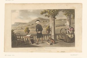 Doctor Syntax staart naar een stoet in het landschap door Thomas Rowlandson