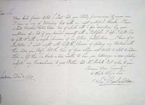 Oudste bekende brief van de kunstenaar aan een Mr Downs, een potentiële mecenas, 8 december 1797 door Thomas Rowlandson