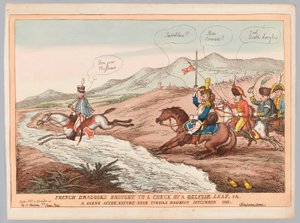 Engelse Manieren en Franse Voorzichtigheid of Franse Dragonders tot stilstand gebracht door Belvoir sprong September 1811 door Thomas Rowlandson