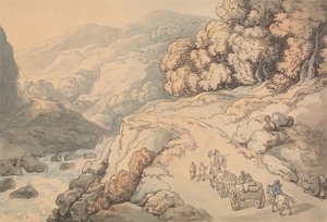Watervallen aan de rivier de Conwy, Noord-Wales door Thomas Rowlandson