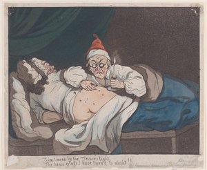 Vijf keer bij het licht van de kaars, Het zandloper heb ik naar de nacht gedraaid!!, 1793 door Thomas Rowlandson