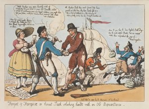 Vergeten en vergeven, of Honest Jack die een oude bekende de hand schudt door Thomas Rowlandson