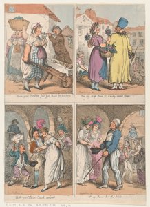 Vier scènes uit de Cries of London-serie: Hier zijn je aardappelen..., Koop mijn mos..., 1 augustus 1801