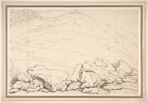 Heuvelachtig landschap met rotsen door Thomas Rowlandson