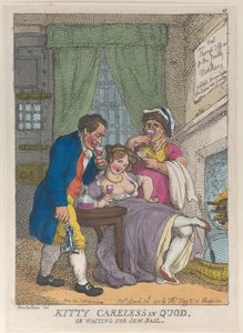 Kitty Careless in Quod of wachtend op Joodse borgtocht door Thomas Rowlandson